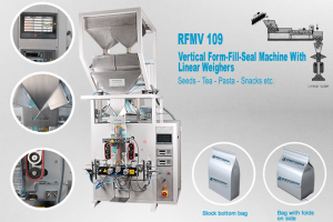 Vertical form fill, seal machine with 2 linear weigher